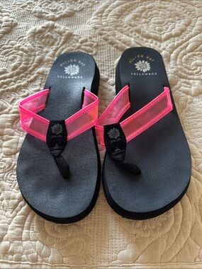 Yellow Box Women's Black Sandals with Neon Pink Straps